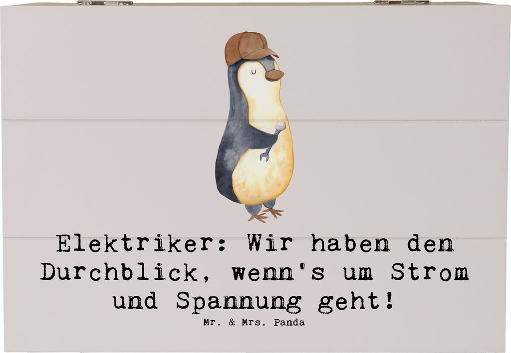 Mr. & Mrs. Panda Erinnerungsbox Elektriker Durchblick 22 x 15 cm - Grau Pastell - Geschenk, Strom, Aufbewahrungskiste, Fachwissen, Berufsgestaltung...