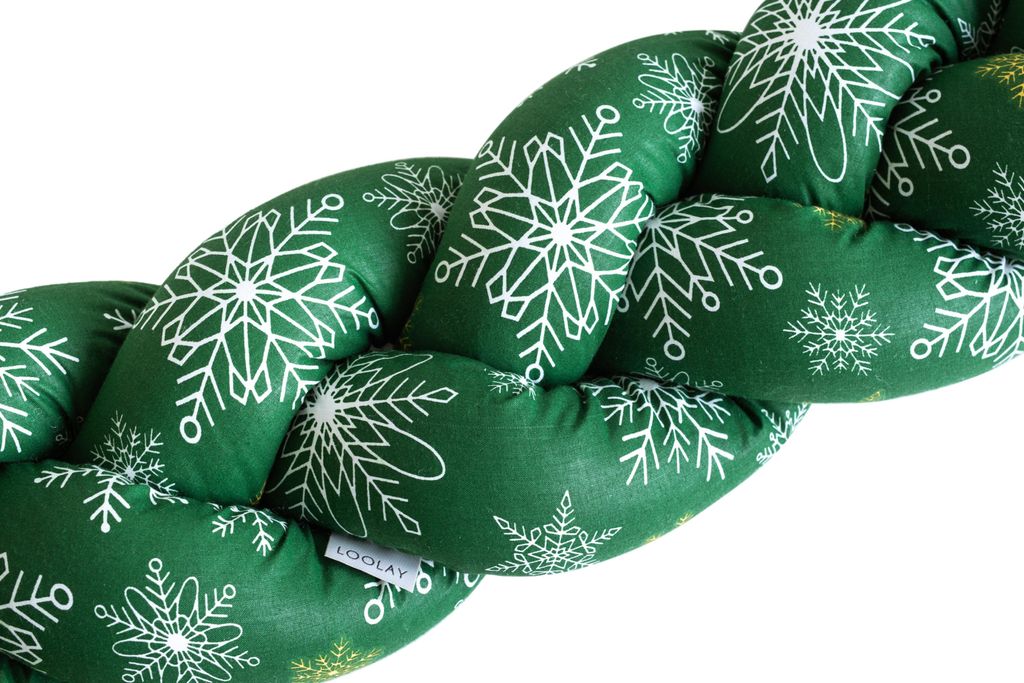 100 cm Schneeflocken GRÜN Geflochtenes Kissen Zierkissen Dekokissen Bettschlange Bettumrandung Zugluftstopper Wickeltisch Babybett 100% Baumwolle