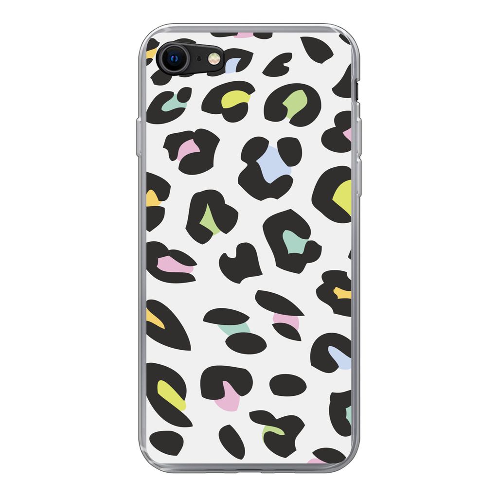 MuchoWow Handyhülle Schutzhülle Hülle für iPhone SE 2020 Pantherdruck - Farben - Schwarz Silikon Softcase Handy Hülle - Kartenbesitzer