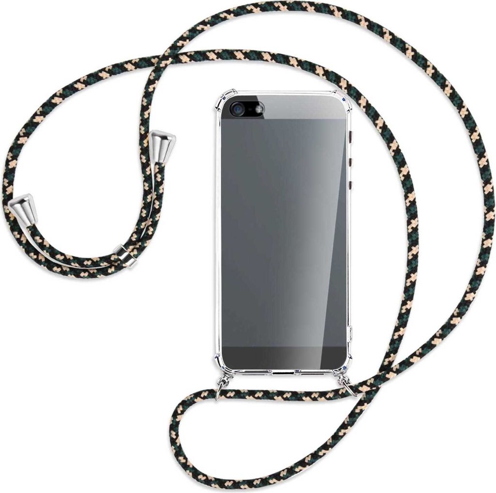 Handykette Backcover-Schutzhülle mit Band (Metall silberfarben) für Apple iPhone 5, 5S, SE - camouflage