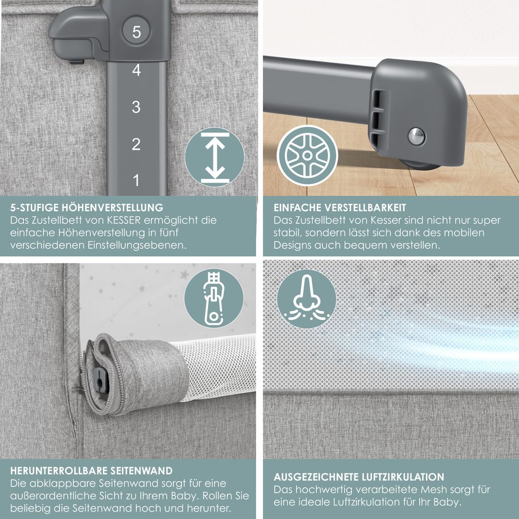 KESSER® Zustellbett Hubi 3in1 Baby Beistellbett Reisebett Produktbild 8