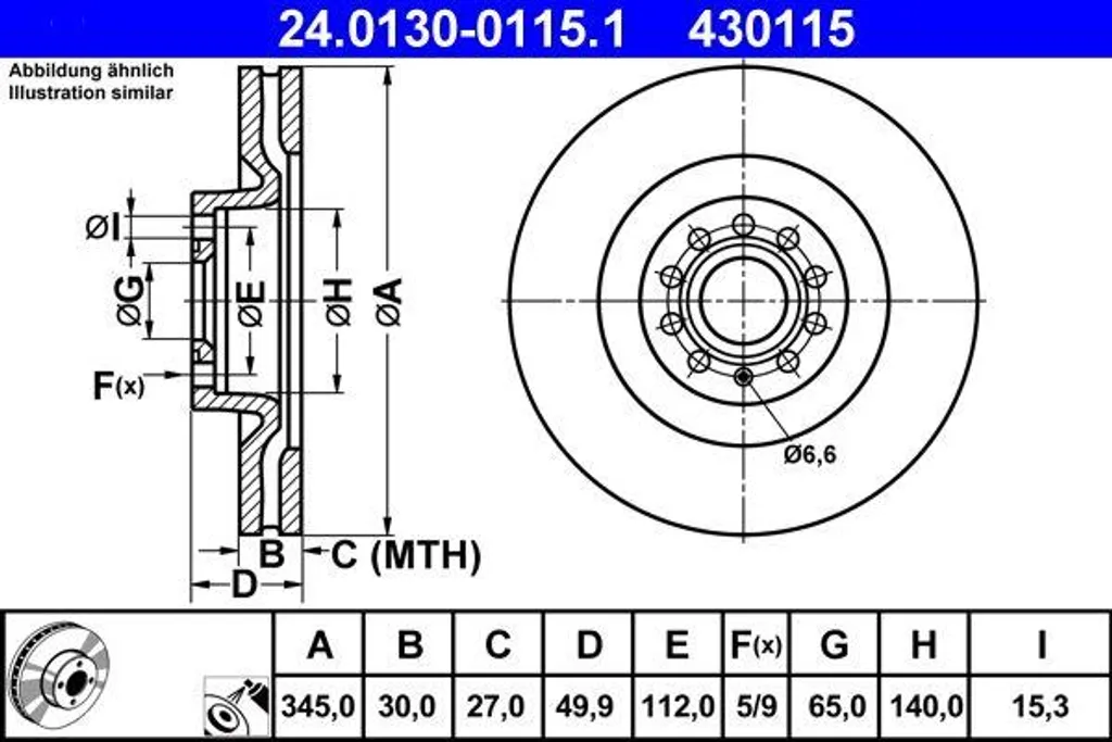 Disque de frein sécurisé ATE pour Audi A3 et VW Passat - Remplacement OE