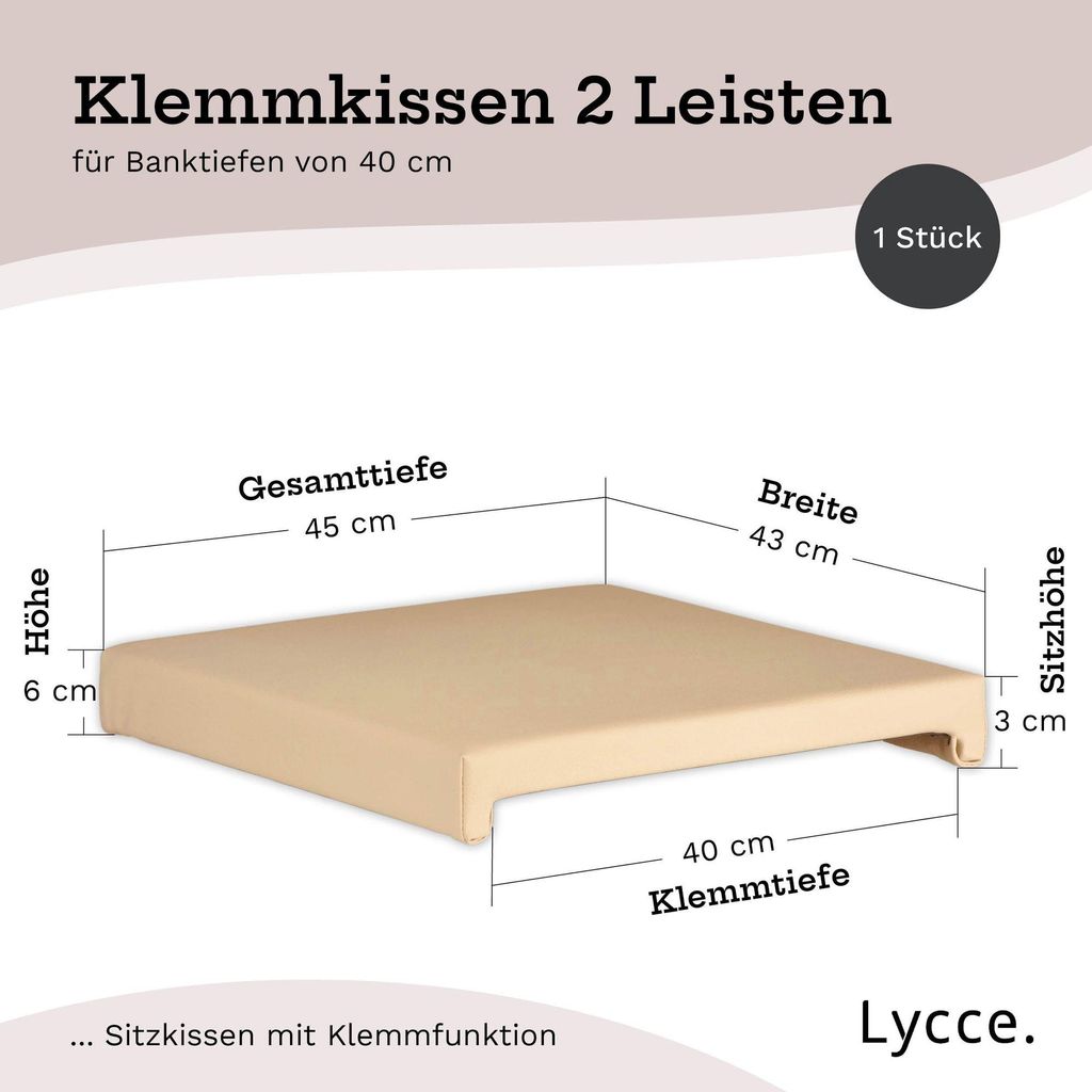 Lycce Bankauflage Klemmkissen 2 Leisten, Sitzkissen Kunstleder, Banktiefe 40 cm, Farbe:beige