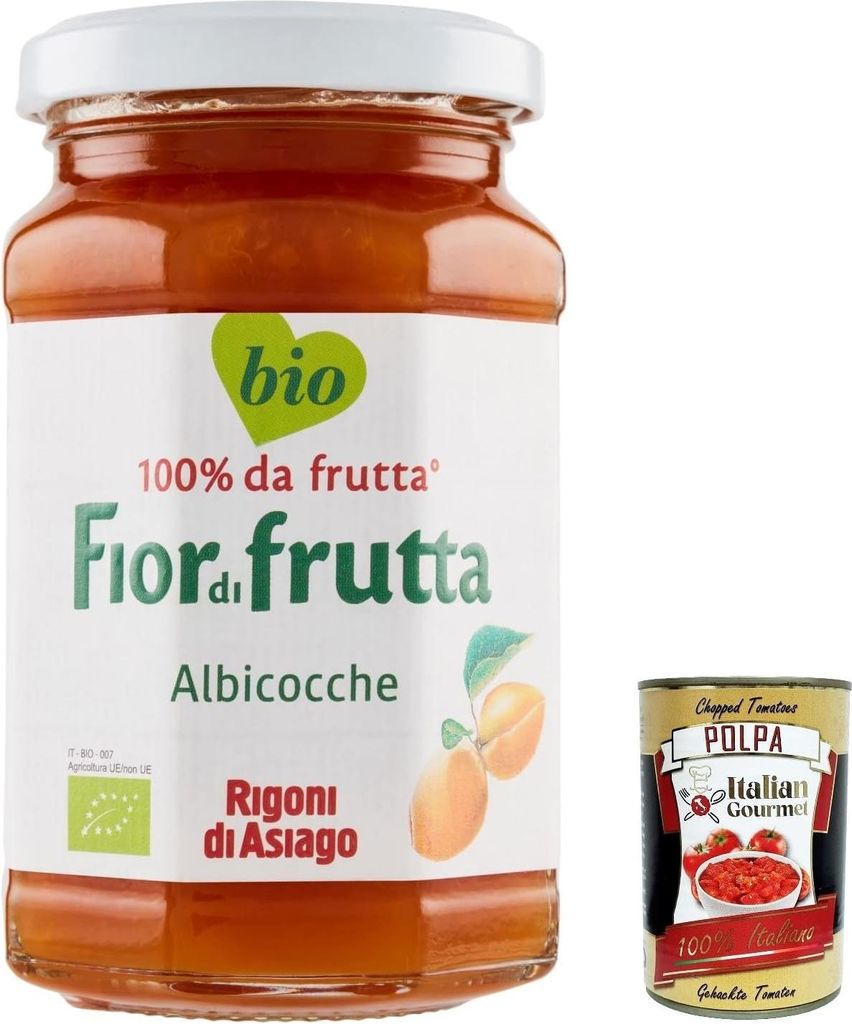Rigoni di Asiago 6x 250g - Fiordifrutta Aprikosen-Aufstrich, Marmelade Konfitüre Brotaufstriche Original aus Italien + Italian Gourmet polpa 400g