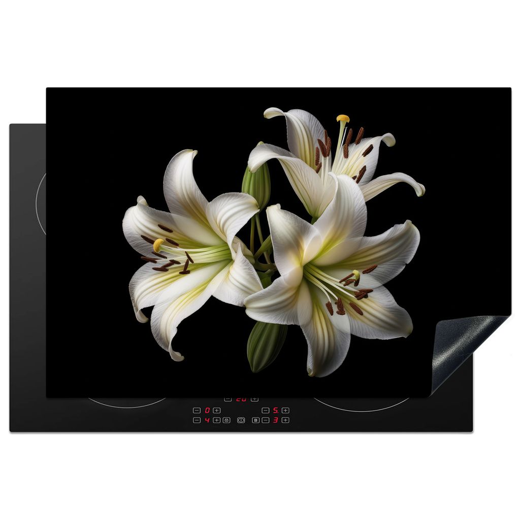 KitchenYeah Herdabdeckplatte Lilie - Blumen - Weiß - Natur - Botanisch , 78x52cm, Küche Deko, Glaskeramikkochfeld Herdabdeckung, Abdeckplatte f...
