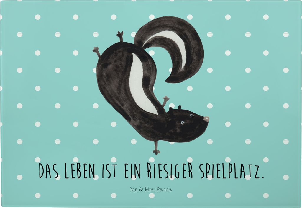 Mr. & Mrs. Panda Schneidebrett Stinktier Handstand - Türkis Pastell - Geschenk, Skunk, Raubtier, Hackbrett, Vesperplatte, Wildtier, Glas Schneidep...