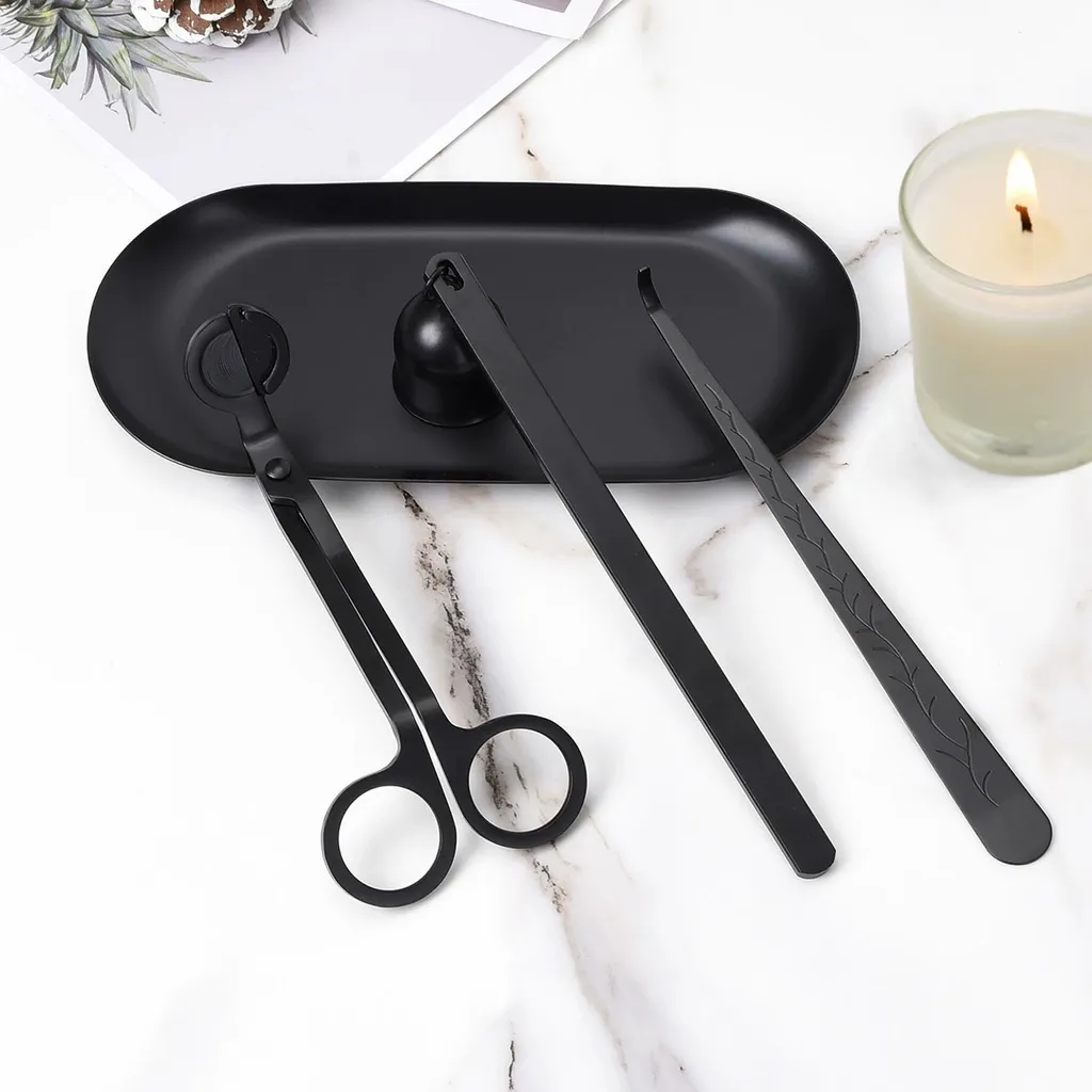 Accessoires bougies en acier inoxydable noir avec coupe-mèche design - 2