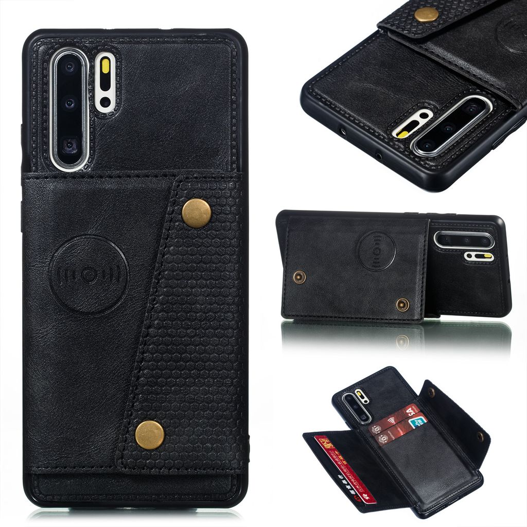 Für Huawei P30 pro Doppelschnalle rutschfest Handyhülle mit Karte Slot Bracket schwarz