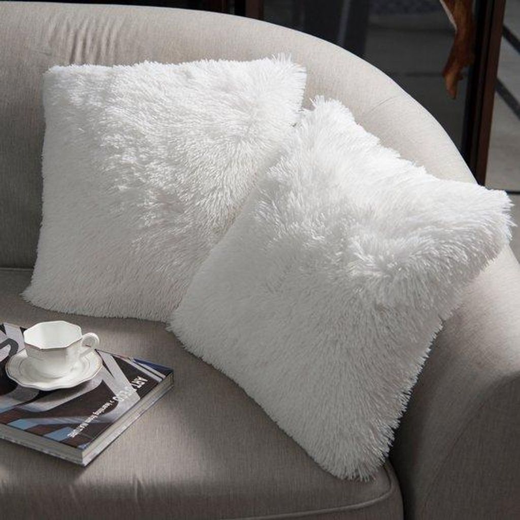 NordECO is removed. HOME Set van 2 kussenhoezen 45x45 cm Wit Kunstbont Kussen Decoratieve Sierkussens Knuffelkussen Fluffy Bankkussen Zacht Pluche ...