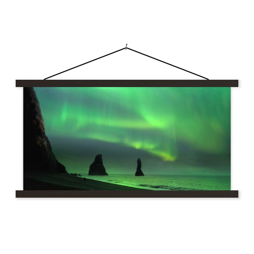 MuchoWow Textilposter Nordlichter - Meer - Island 60x30 cm mit schwarzem Rahmen - Textilien