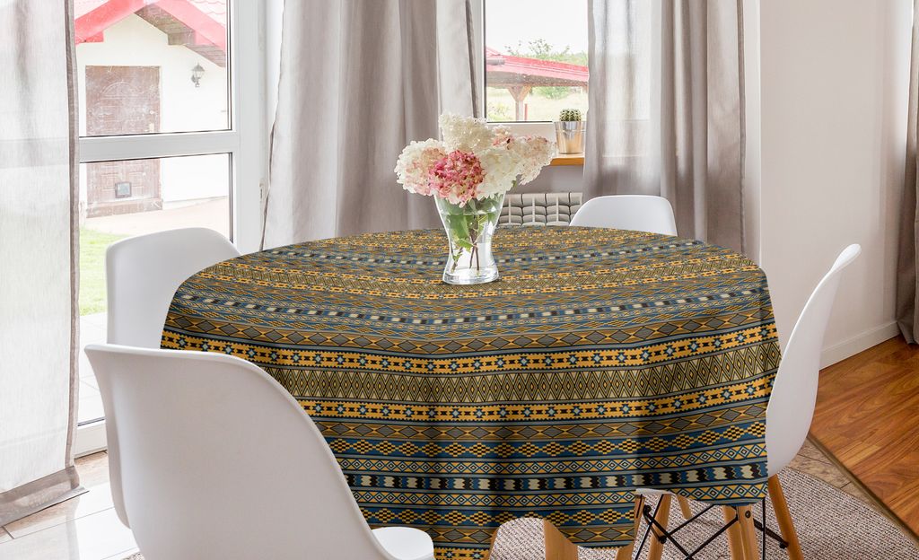 ABAKUHAUS afghanisch Runde Tischdecke, Shapes, Kreis Tischdecke Abdeckung für Esszimmer Küche Dekoration, 150 cm, Mehrfarbig