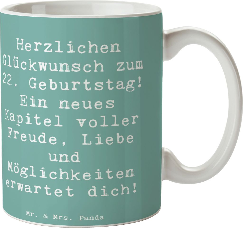 Mr. & Mrs. Panda cappuccinotasse Spruch 22. Geburtstag - Meeresbrise - Geschenk, Teebecher, Geburtstagsgeschenk, Happy Birthday, Glückwünsche, Ta...