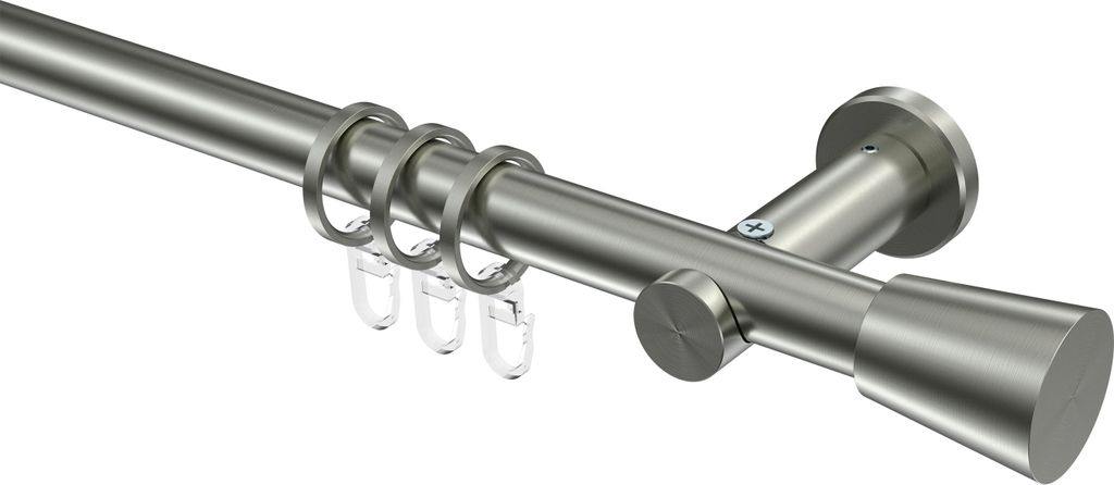 Interdeco Gardinenstange / Vorhangstange Edelstahl-Optik, Typ Platon Sitra (Konus), 20 mm Ø 1-läufig, 100 cm