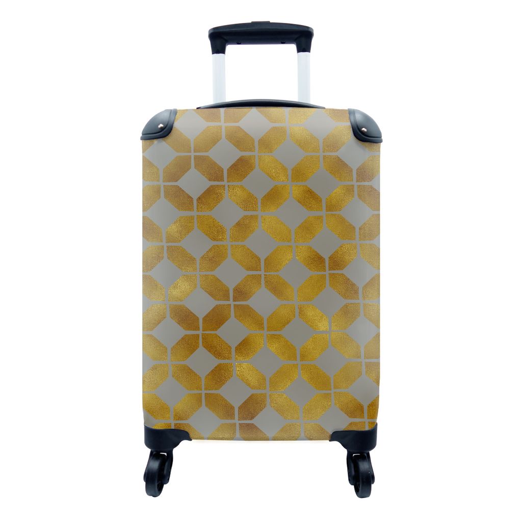 MuchoWow Koffer Handgepäck Trolley Rollkoffer Kleine Reisekoffer mit 4 Rollen - Muster - Figur - Gold - Grau - Cabin Size < 55x40x23 cm & 55x40x...