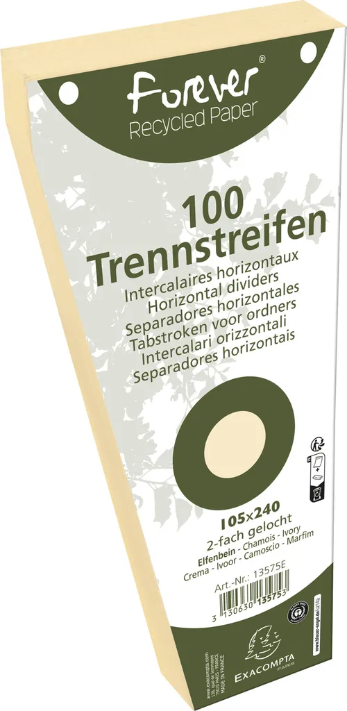Exacompta 13575E : 600 Fiches Intercalaires Perforées 105x240mm Ivoire
