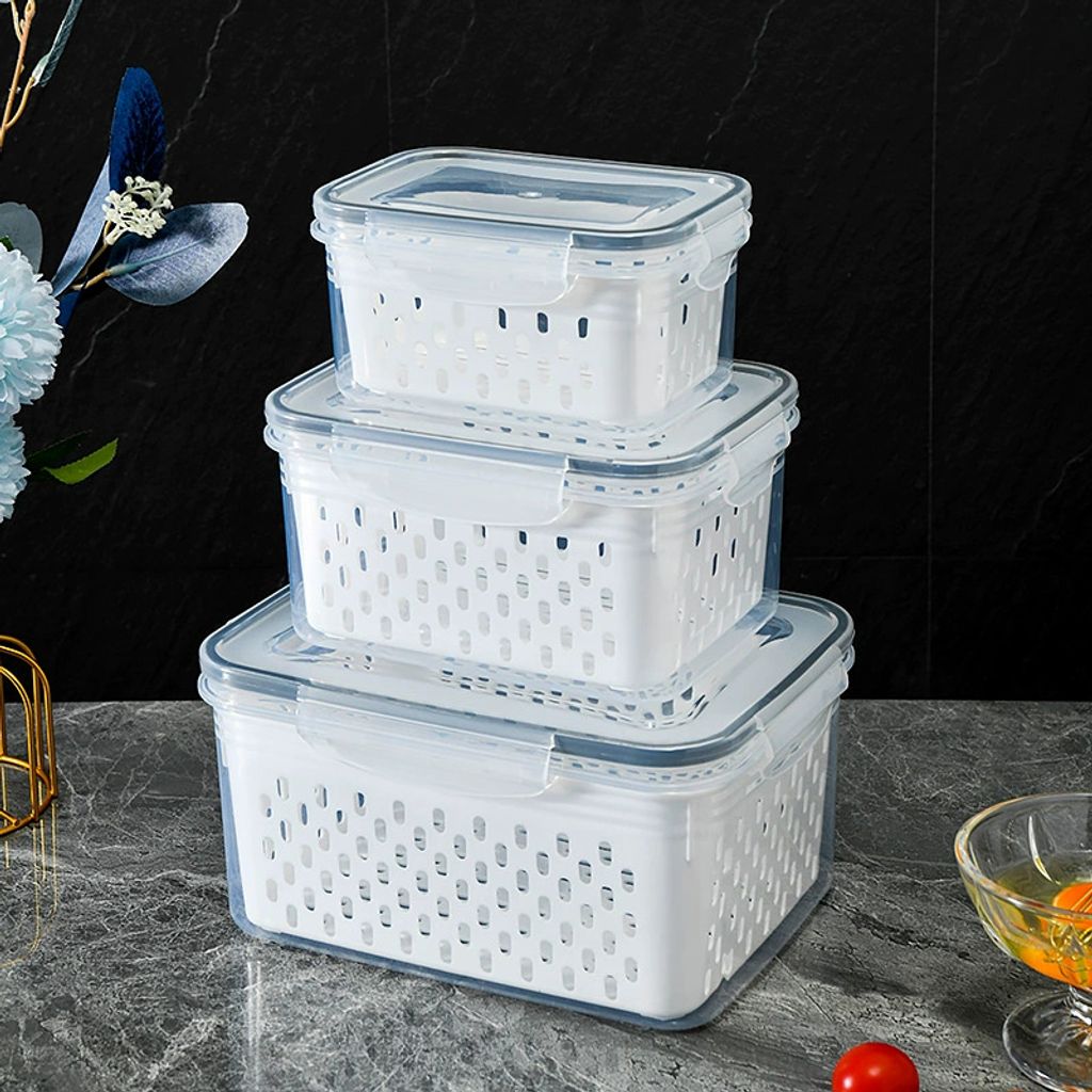 Frischhaltebox 3er Set,Salatschüssel,PP,850ml/1750ml/3300ml,Mit Deckel,-20-70°,Entleerbar
