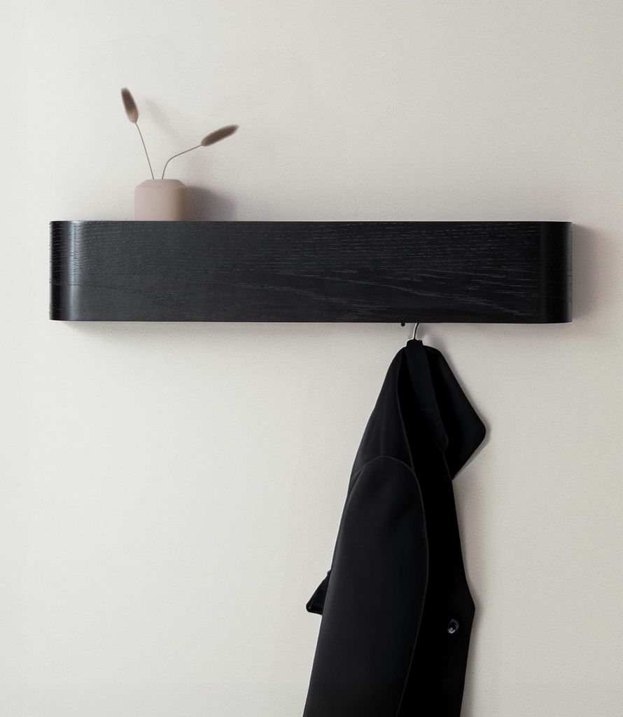 Wandgarderobe „Toke“ | Moderne Designergarderobe mit verdeckten Wandhaken | Garderobenpaneel aus Massivholzfurnier | Eiche, schwarz
