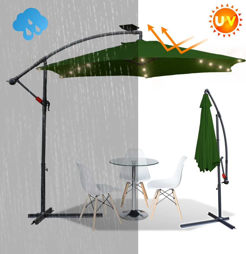 Fiqops Ombrellone a Semaforo 350 cm con Luci LED Solari - Verde