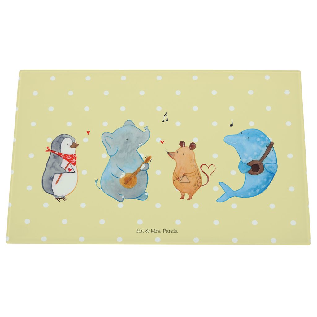 Mr. & Mrs. Panda Schneidebrett Glas Big Band - Gelb Pastell - Geschenk, Schneidplatte, Musik, Schneidbrett, Gitarre, Hackbrett, Elefant, Delfin, Sc...