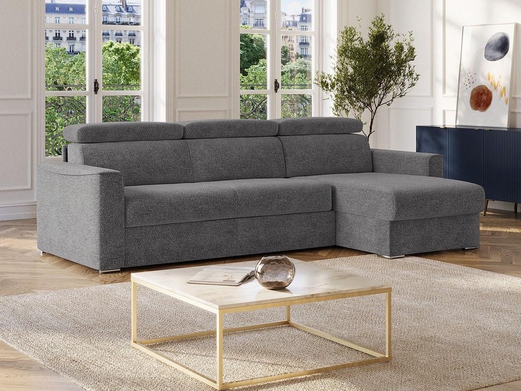 Doppelseitiges Schlafsofa express in anthrazitem Chenille-Stoff - Breiter Lattenrost 160 cm - Matratze 18 cm VIZIR