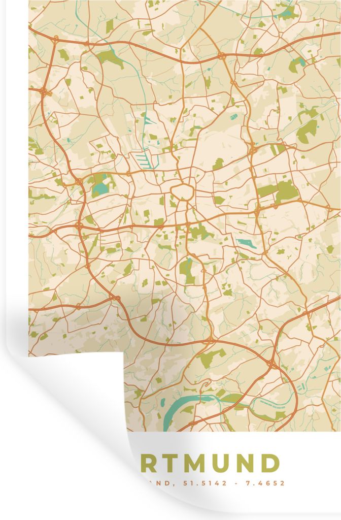 MuchoWow Wandtattoo Wandsticker Wandaufkleber Stadtplan - Dortmund - Stadtplan - Vintage 20x30 cm Selbstklebend und Repositionierbar - Sticker - ...