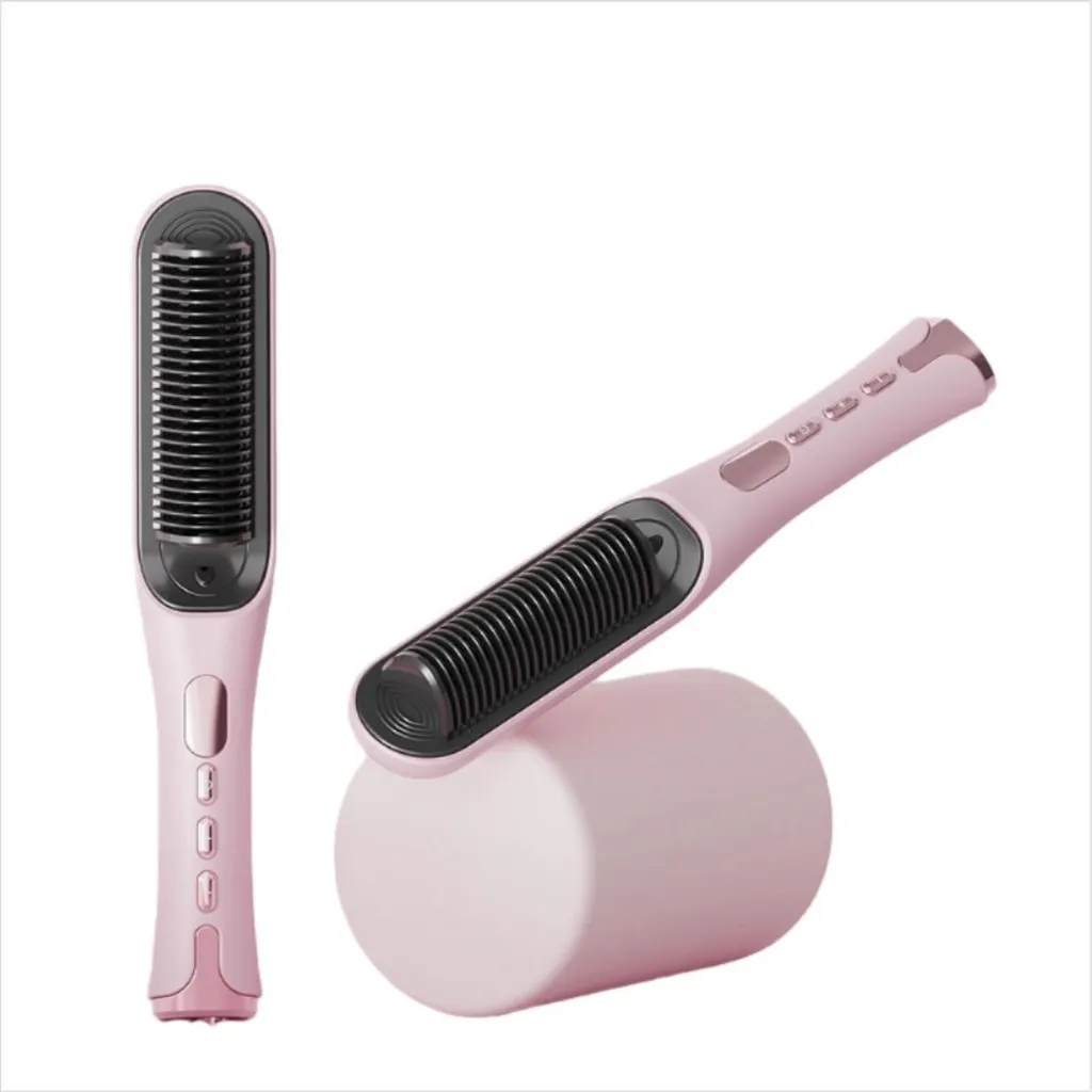 Peigne Lissant 2 en 1 et Fer à Boucler avec Écran LCD Coloris Rose INF