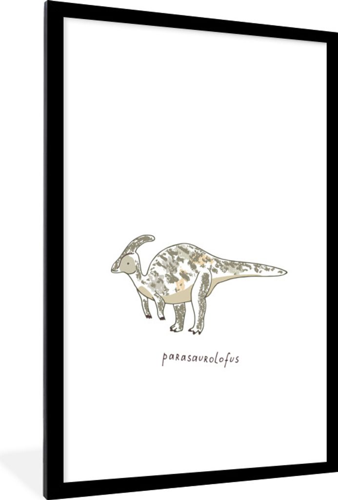 MuchoWow Gerahmtes Poster Kinderzimmer - Parasausolophus - Dinosaurier - Junge - Mädchen - Kind 60x90 cm - Poster mit Schwarzem Bilderrahmen Wan...