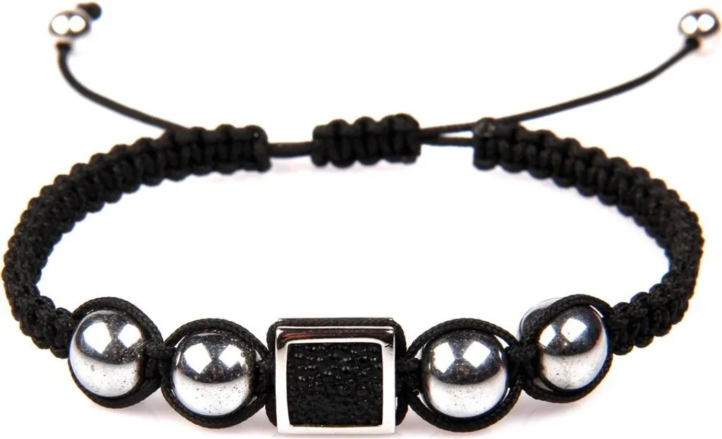 Bracelet Macramé Noir et Pierre Naturelle Ajustable pour Homme et Femme