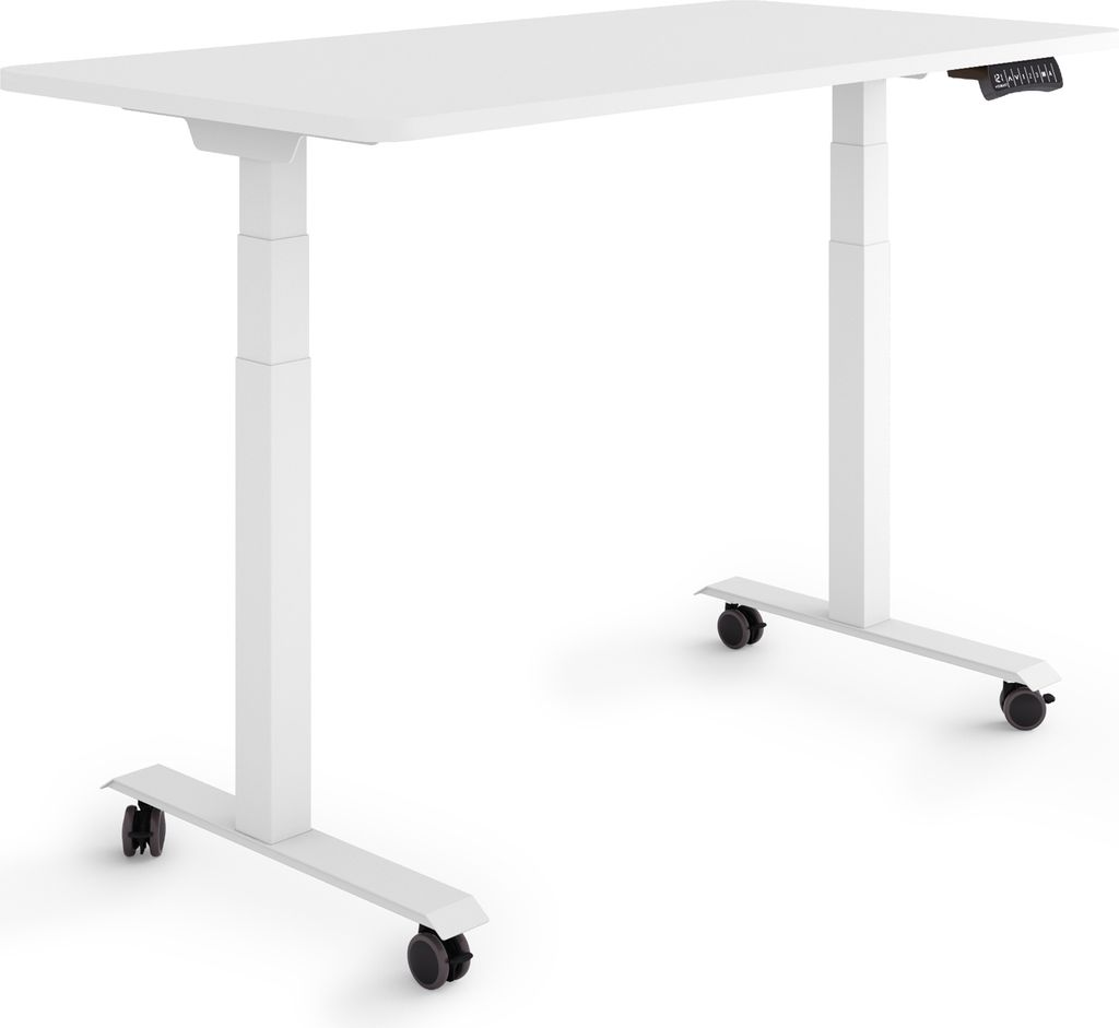 ESMART Germany EZX-132WW 120x60cm Weiß Ergonomischer Steh-Sitz-Schreibtisch auf Rollen Stufenlos elektrisch höhenverstellbar 65,5-130,5 cm 3 x Me...