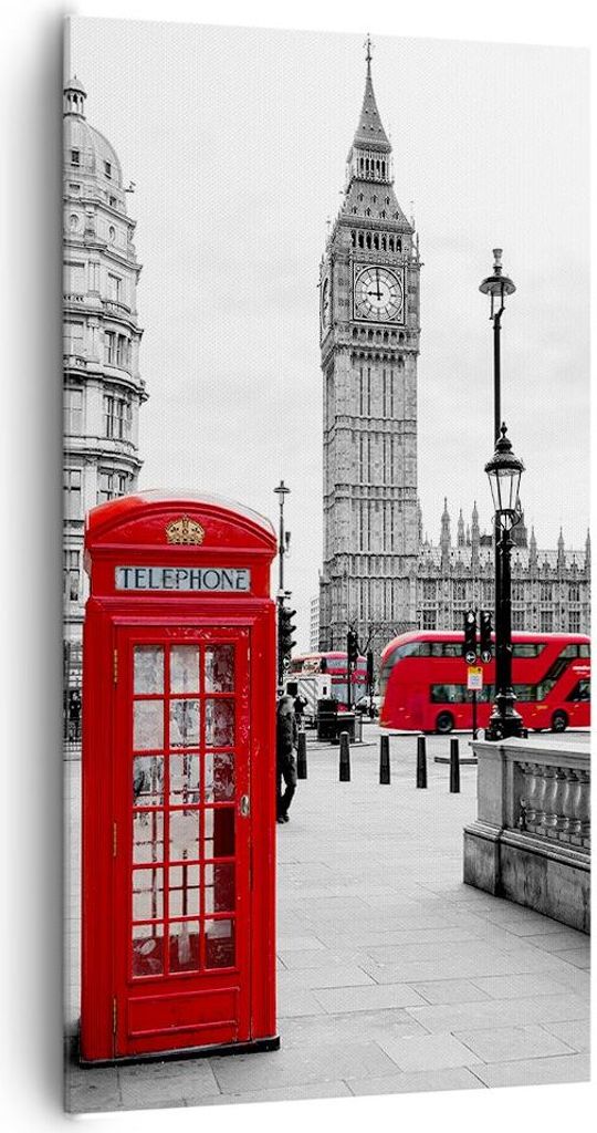 Bild auf Leinwand - Leinwandbild - Einteilig - Schuppen Telefon London - 65x120cm - Wand Bild - Wanddeko - Wandbilder - Leinwanddruck - Bilder - Wa...