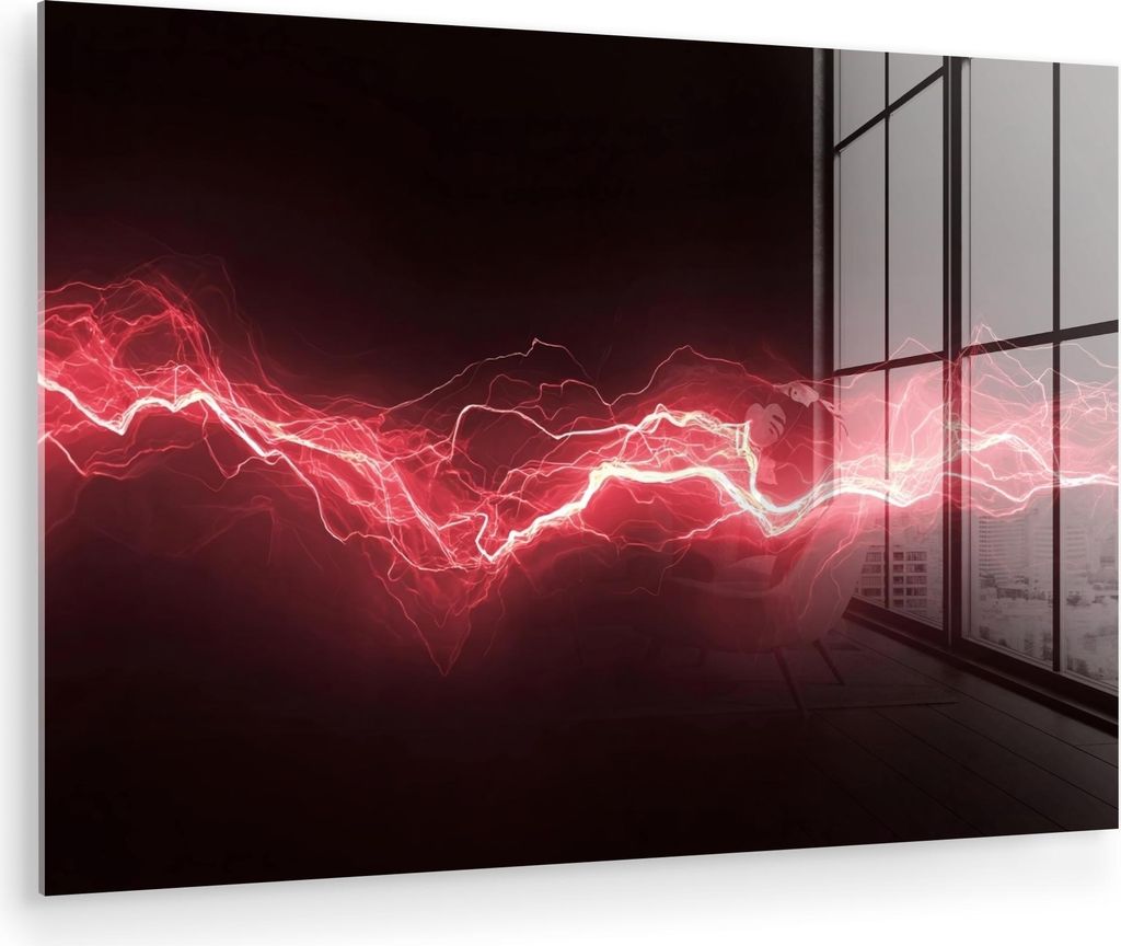 MuchoWow Glasbilder - Bilder auf Wandbild - Foto auf Glas Spiele - Rot - Elektrizität - Energie - Linie 120x80 cm Wanddekoration aus Glas - Acrylg...