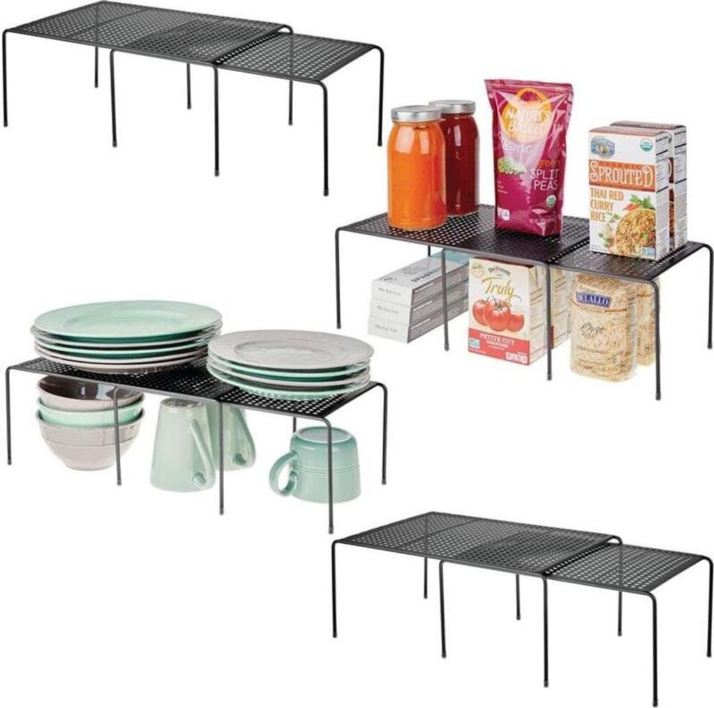 Regaleinsatz Geschirrablage ausziehbar Organizer Küche mDesign 4er Set Schwarz