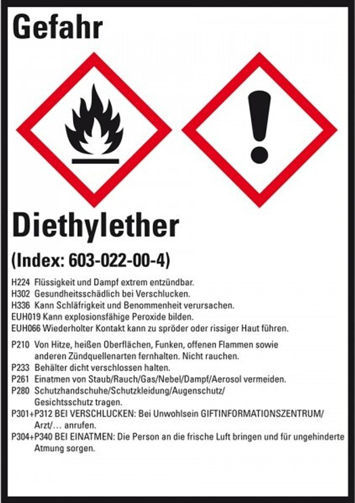 Dreifke Aufkleber I GHS-Etikett Diethylether, GefStoffV/GHS/CLP, Folie, 52x7...