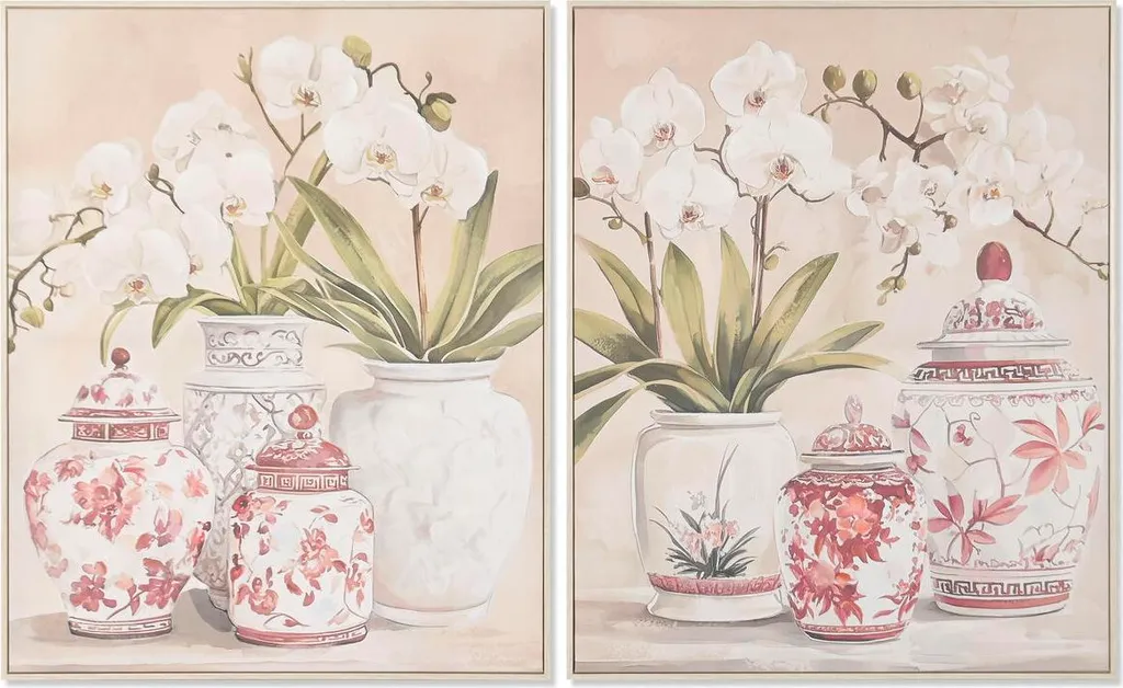 Tableau Décoratif Vase Oriental Image Home ESPRIT Rouge et Blanc - 2pcs