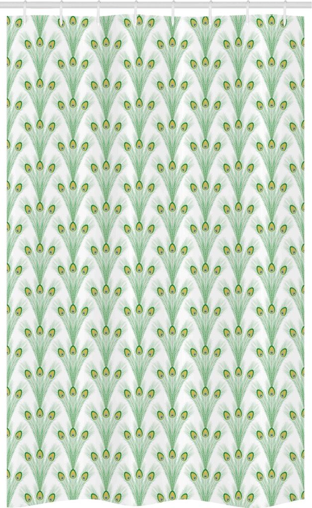 ABAKUHAUS Feder Schmaler Duschvorhang, Lange Pfau-Vogel Plumes, Badezimmer Deko Set aus Stoff mit Haken, 120 x 180 cm, Shamrock Grüner Senf