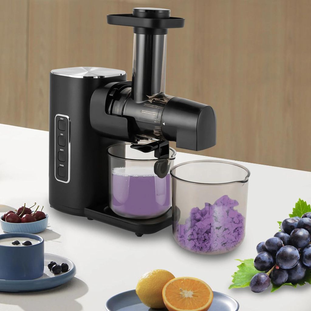 Slow Juicer Kaltentsafter - Elektrischer Entsafter - Große Kapazität - Einstellbare Pressstärke - Rutschfeste Füße - Leicht zu reinigen - Schwarz