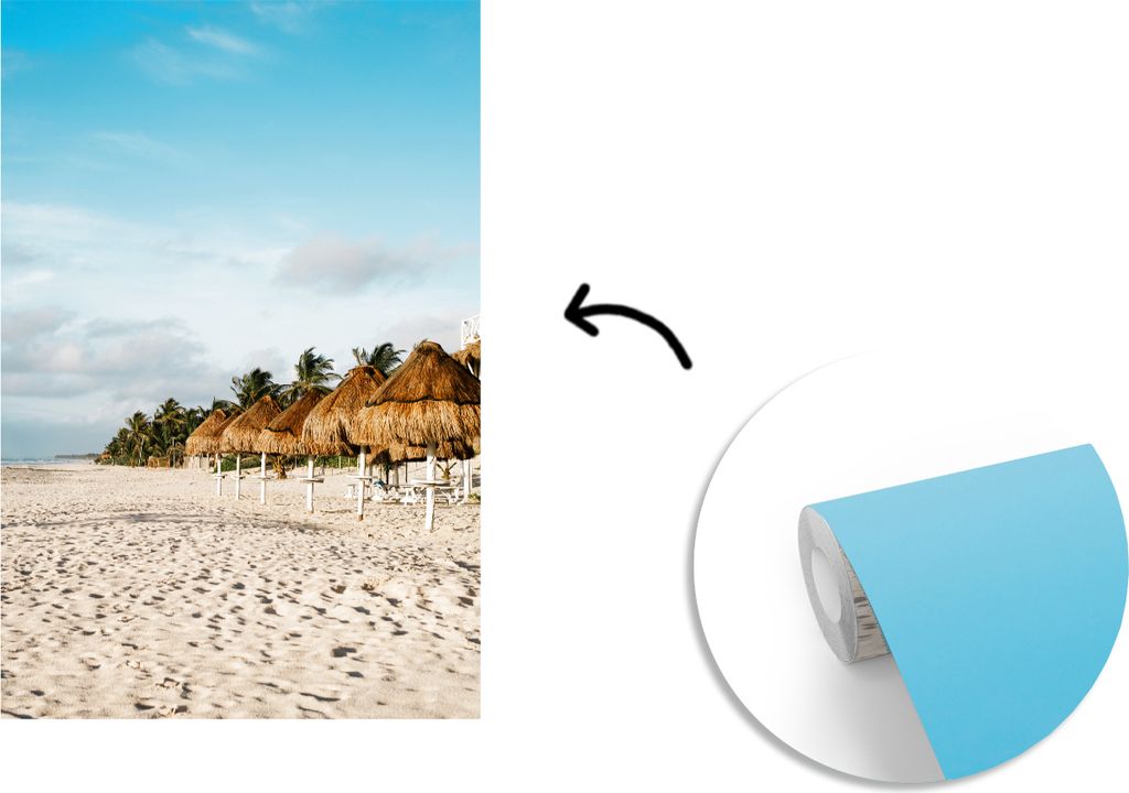 MuchoWow Fototapete für Wohnzimmer oder Schlafzimmer Wandtapete Vinyl Motivtapete Karibischer Strand in Tulum bei Mexiko - 175x260 cm - Vinyltapete