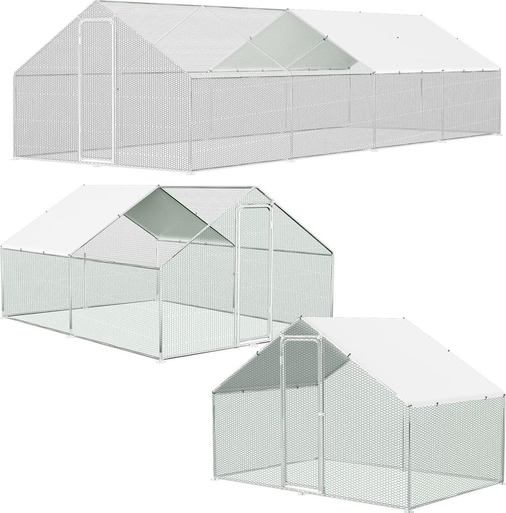 Jayseuw 3x8x2m Hühnerstall Hühnerhaus verzinktem Hasenkäfig Geflügelstall Käfig PE -Schattendach, Verzinkter Stahlrahmen, Außenzaun Verwendet...