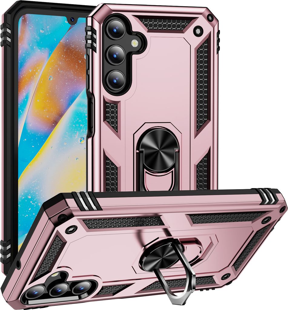 Schutzhülle für Samsung Galaxy A15 Dual Layer Robust Militäre Fallschutz Hülle mit Ringhalterung Ständer Roségold