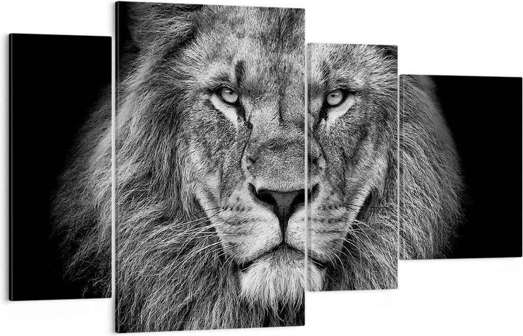 Bild auf Leinwand - Leinwandbild - 4 Teile - Porträt Löwe Schwarzweiß - 120x70cm - Wand Bild - Wanddeko - Wandbilder - Leinwanddruck - Bilder - ...