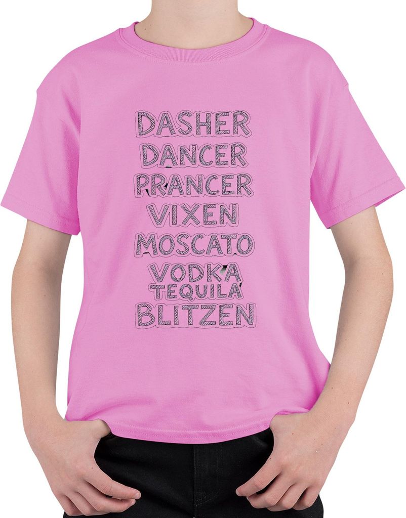 Dasher Dancer Prancer Vixen Moscato Vodka Geschenk Lustig Party Uni Kinder T-Shirt, Pink, 116