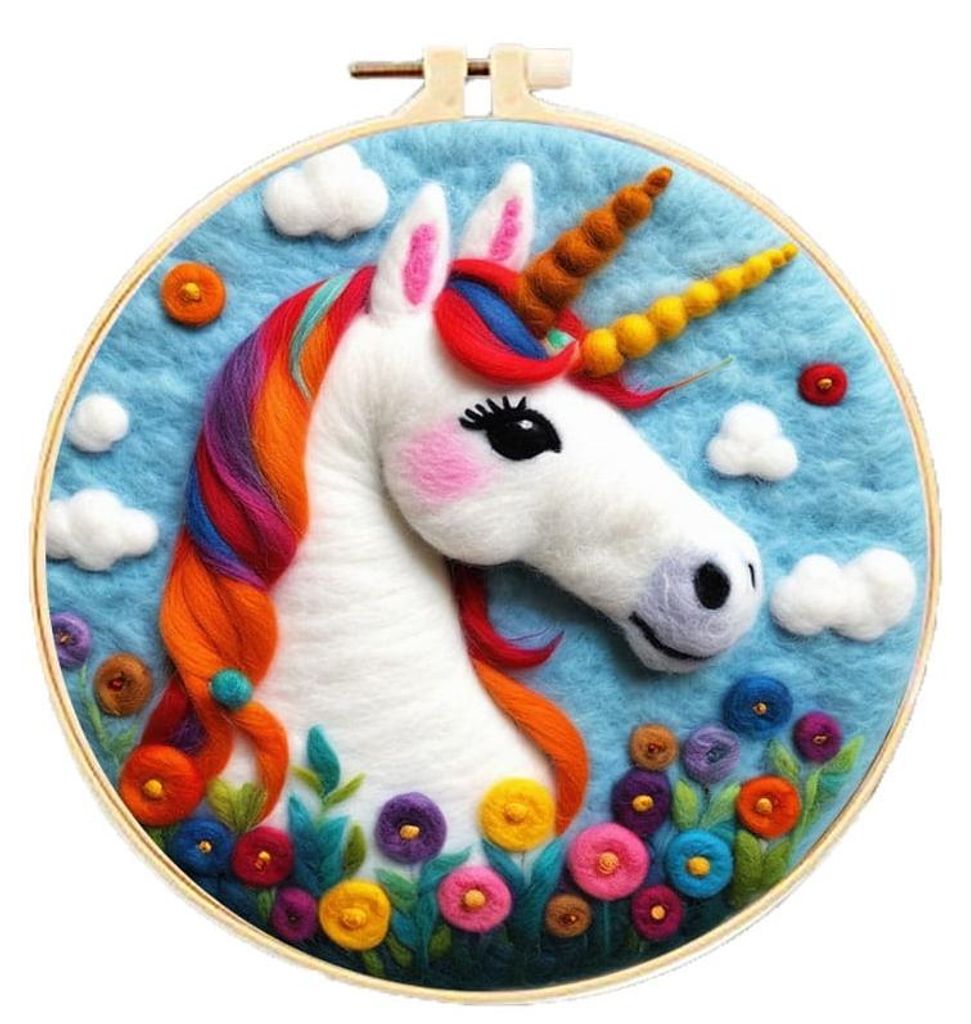 Kit broderie et feutrage Licorne - Feutrage laine cardée Image du produit 