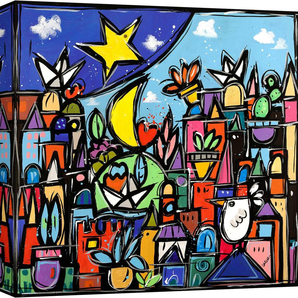 Bunter Leinwandbuild – Wallas – Happy, colorful village – 50X50 cm