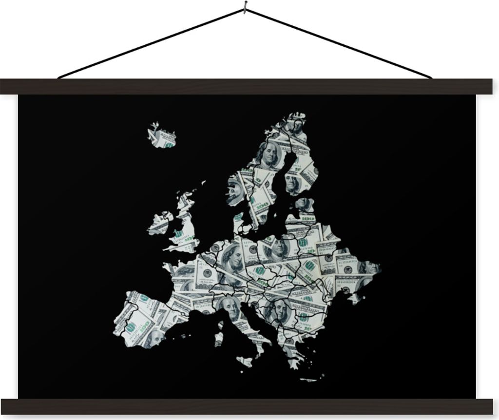MuchoWow Textilposter Karte - Europa - Geld 60x40 cm mit schwarzem Rahmen - Hölzernes