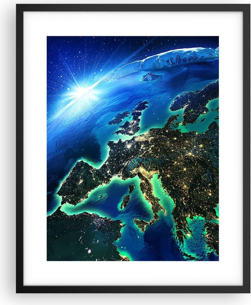 Gerahmtes Poster - Schwarzer Rahmen - Nacht raum welt ansicht - 40x50 cm - Wand Bild - Wanddeko - Wandbilder - Wandposter - Bilderrahmen - Bilder -...