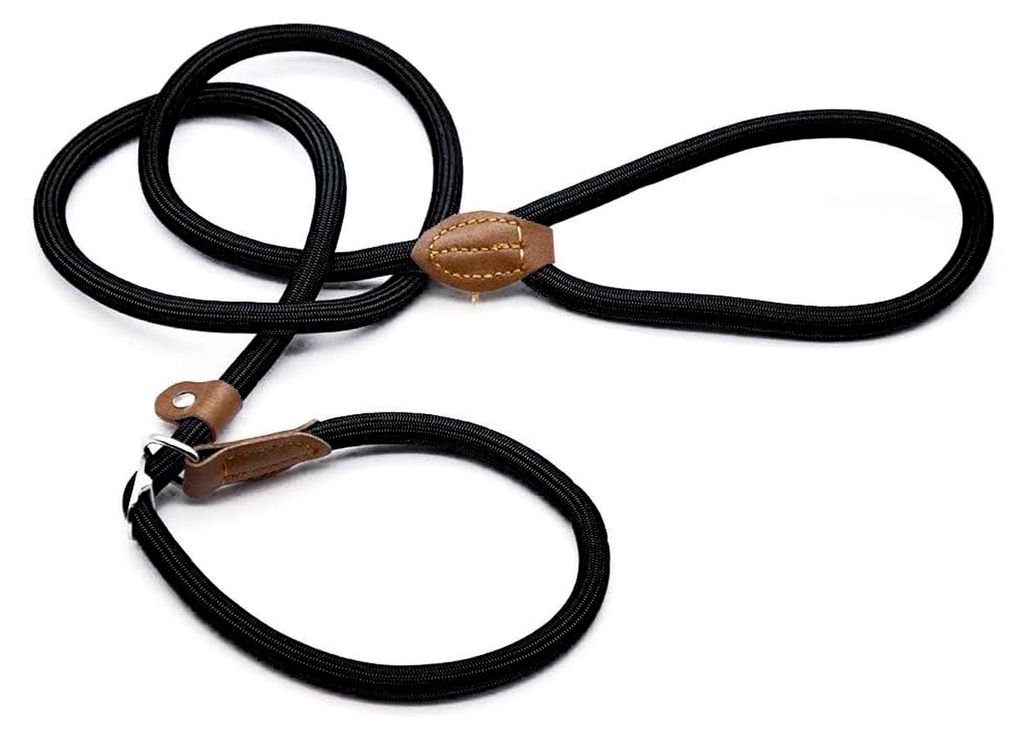 Hundeleine für große Hunde mit Zugstopp, Moxonleine, langlebig und weich geflochten, verstellbar für kleine, mittlere und große Hunde (Schwarz, M)