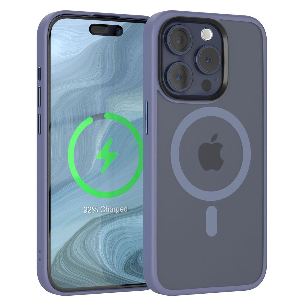 EAZY CASE - Outdoor Case mit MagSafe Funktion kompatibel mit Apple iPhone 15 Pro, induktives Laden, stoßfest, Silikonhülle mit Kameraschutz in Blau