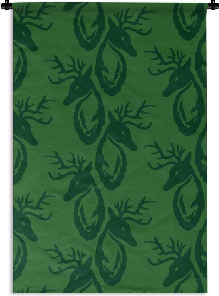 MuchoWow Wandteppich Wandbehang Muster - Grün - Hirsche 60x90 cm Tapisserie Dekoration Wandtuch - Foto-Teppich - Abwaschbar