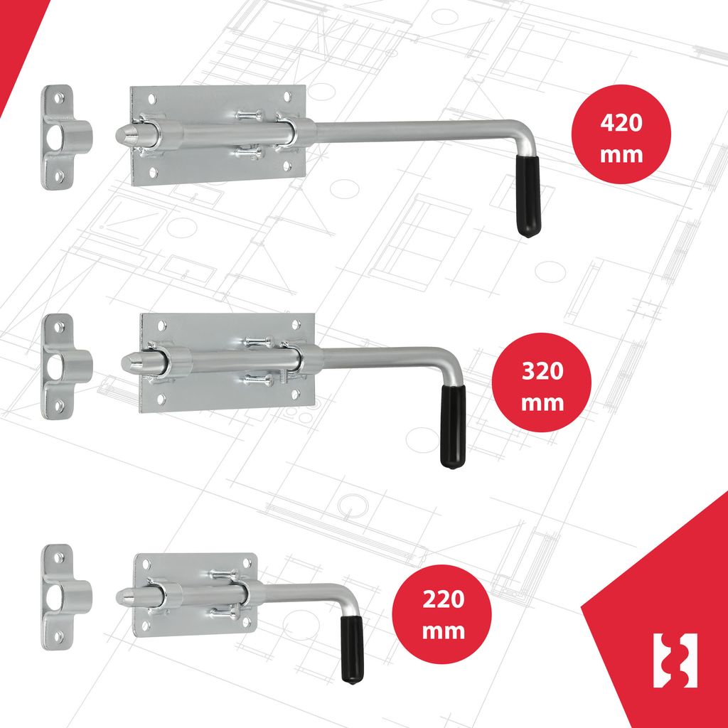 KOTARBAU Garagentorriegel 320 Mm - Verzinkter Bolzenriegel Mit Gummigriff