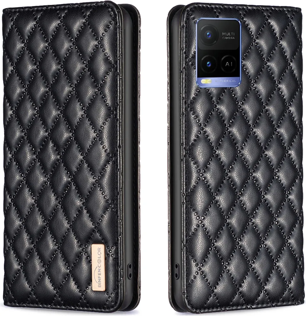 Custodia Elegante Pelle Nera per Vivo Y33S Y21S Y21 - Flip Case